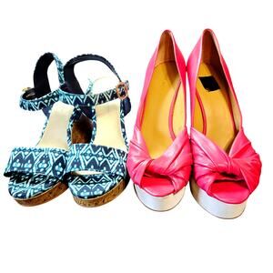 Nine West + More Size 9 Women's Wedge Heels Open Toe Lot of 2 Pairs Bulk Shoes